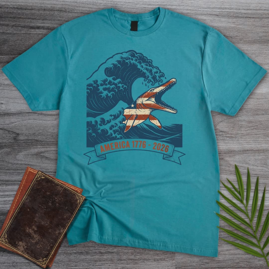 T-Shirt Tropical Blue / S Great Wave Mosasaur Americas 250th