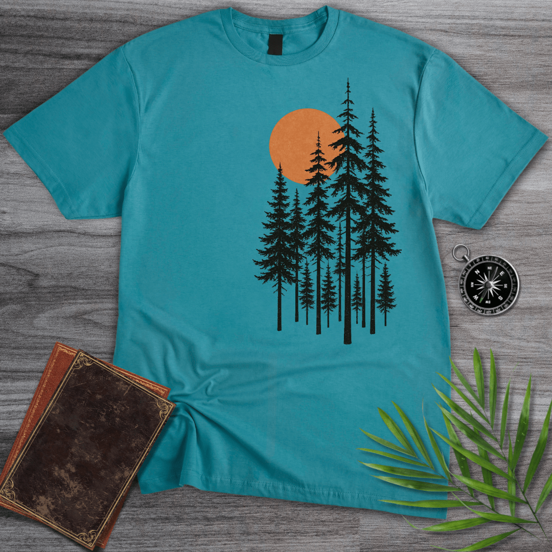 T-Shirt Tropical Blue / S Pine Tree Forest Sunset T-Shirt