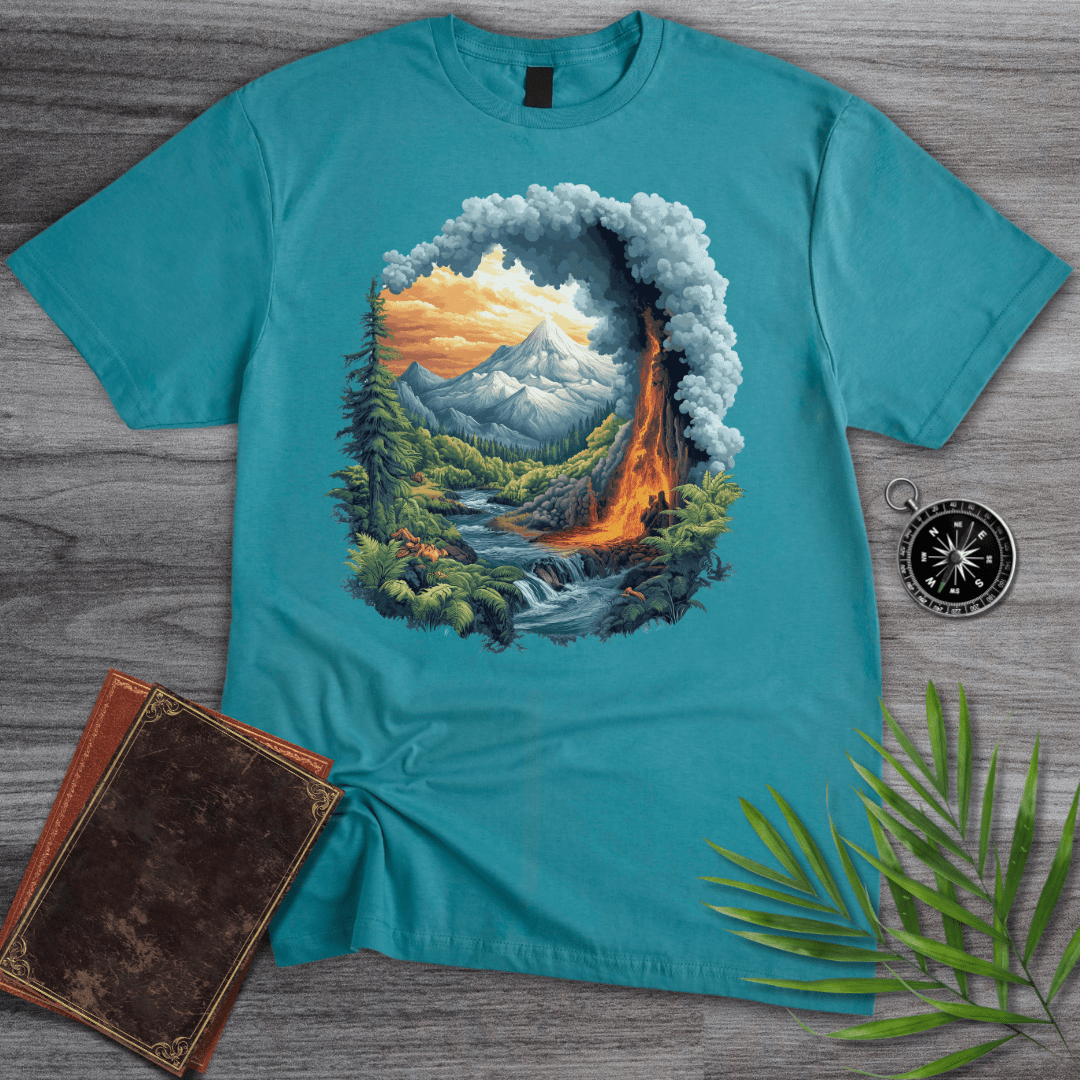 T-Shirt Tropical Blue / S Primordial Volcano Mountain Valley T-Shirt