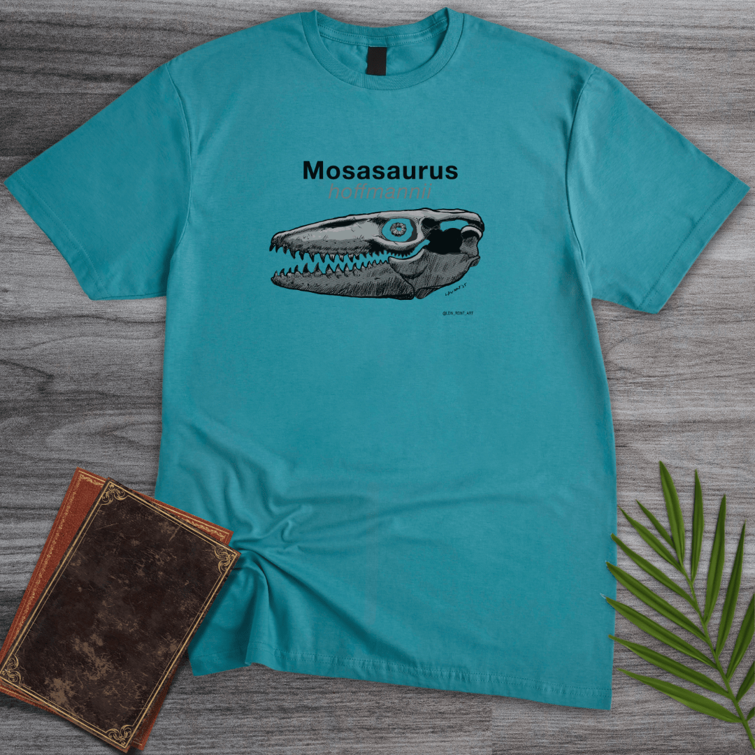 T-Shirt Tropical Blue / S Skull of Mosasaurus hoffmannii T-Shirt (palaeoden_art)