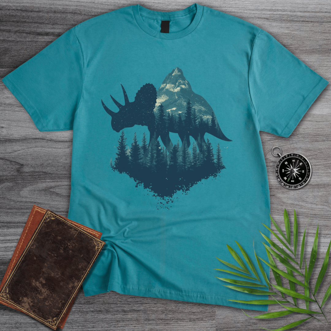 T-Shirt Tropical Blue / S Triceratops Graphic Forest Silhouette T-Shirt