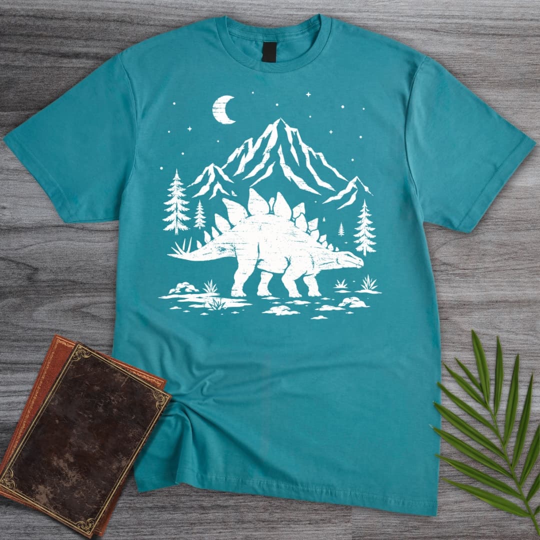 T-Shirt Tropical Blue / S Woodcut Stegosaurus Moon T-Shirt