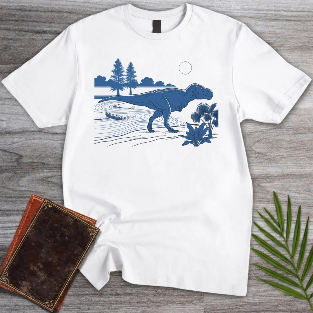 T-Shirt White / M Blue Woodblock T-Rex T-Shirt