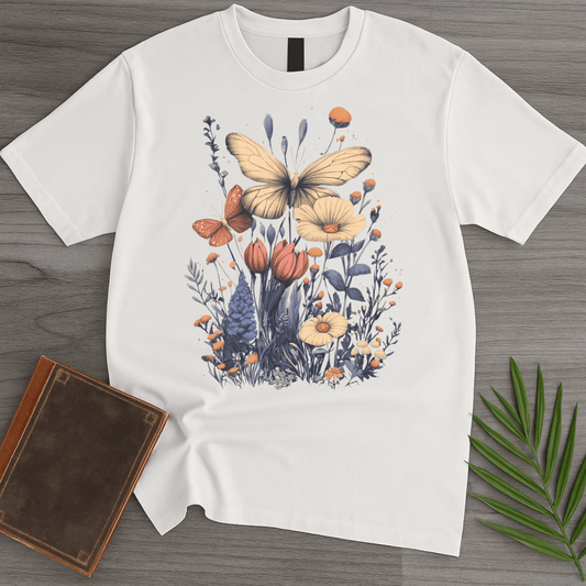 T-Shirt White / S Butterflies in Bloom Garden T-Shirt