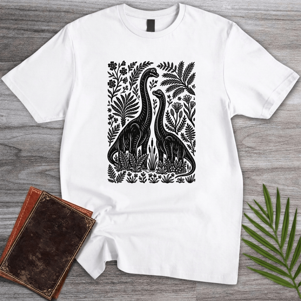 T-Shirt White / S Linocut Dino Lovers T-Shirt
