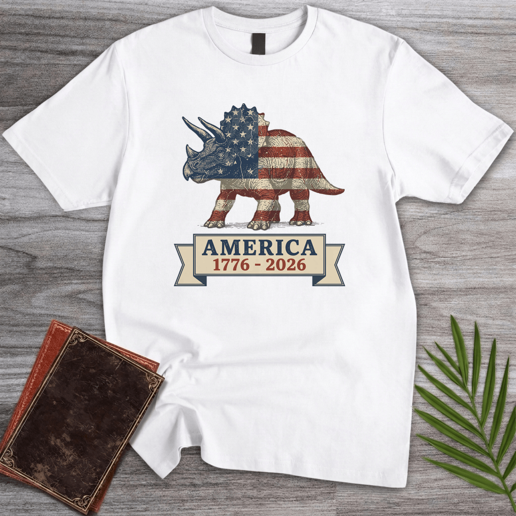 T-Shirt White / S Patriotic Triceratops Americas 250th T-Shirt