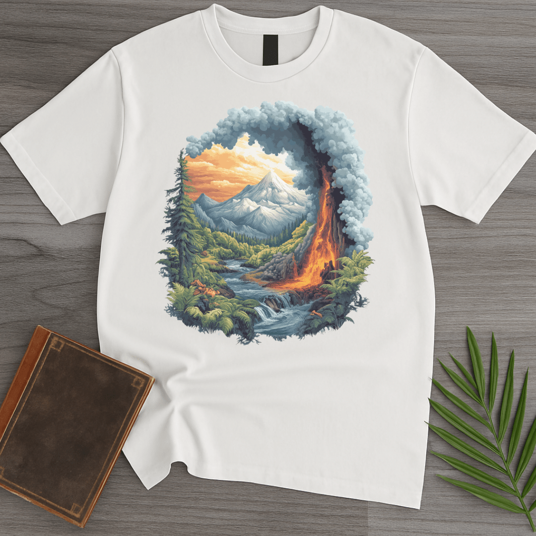 T-Shirt White / S Primordial Volcano Mountain Valley T-Shirt