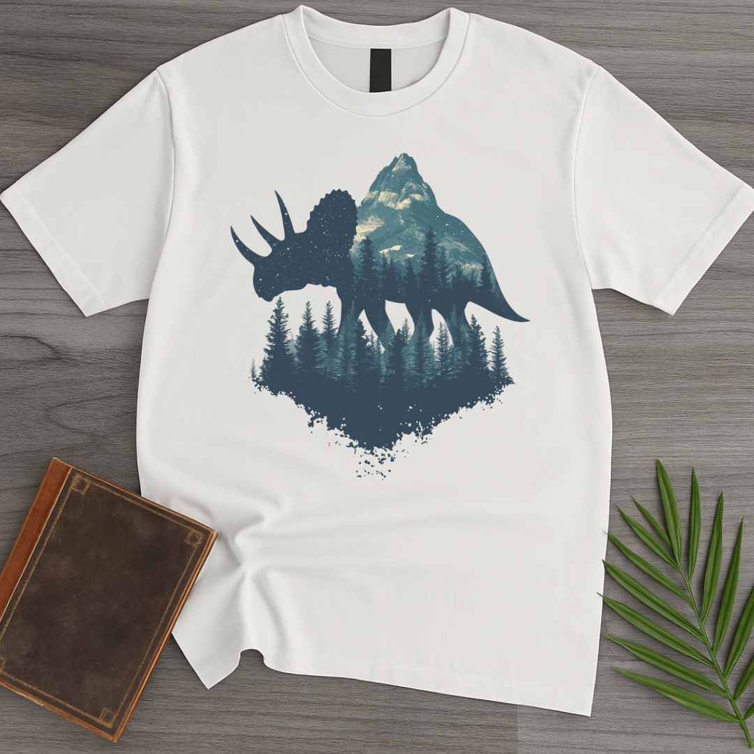 T-Shirt White / S Triceratops Graphic Forest Silhouette T-Shirt