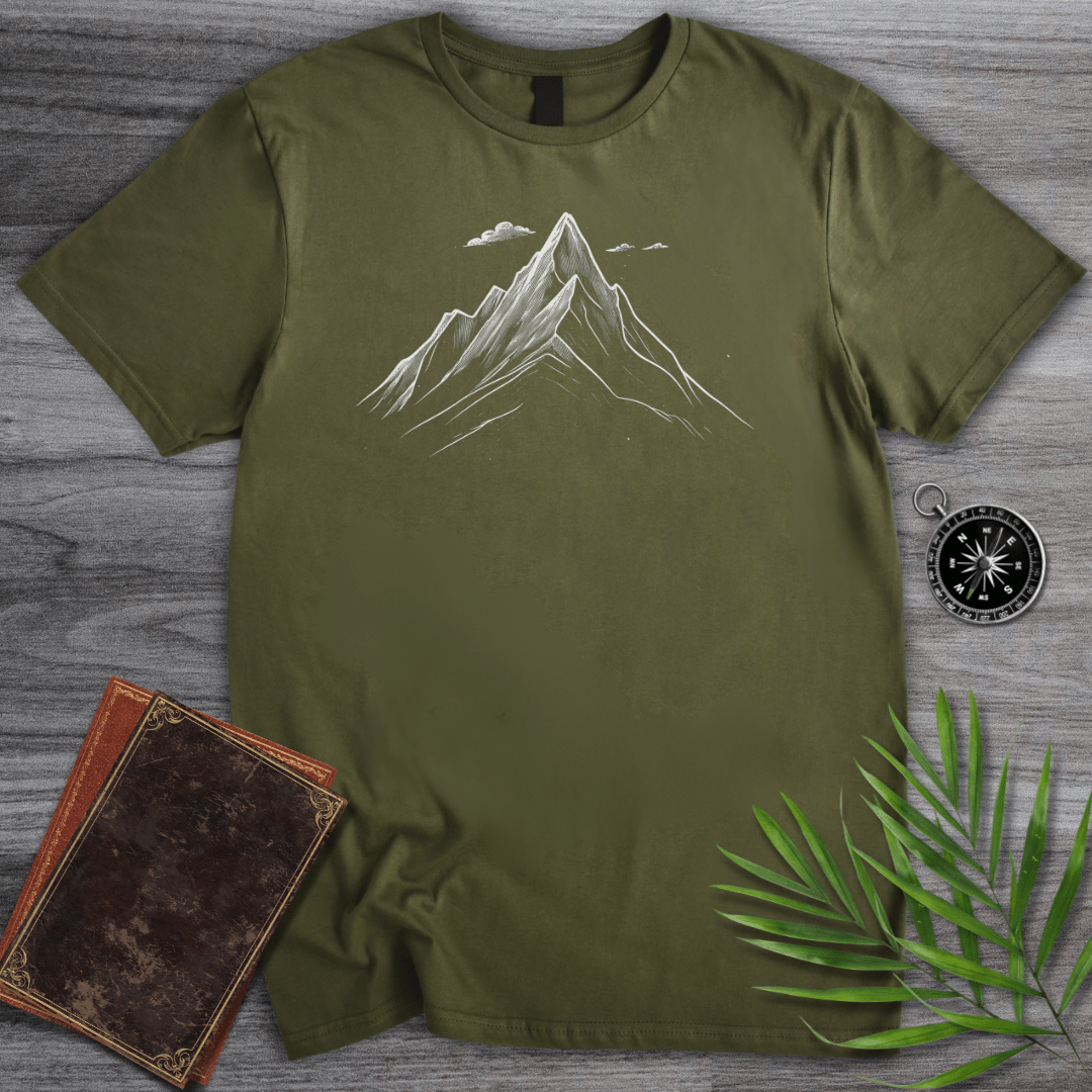 T-shirts Military Green / S Mountain Peak Line Art T-Shirt