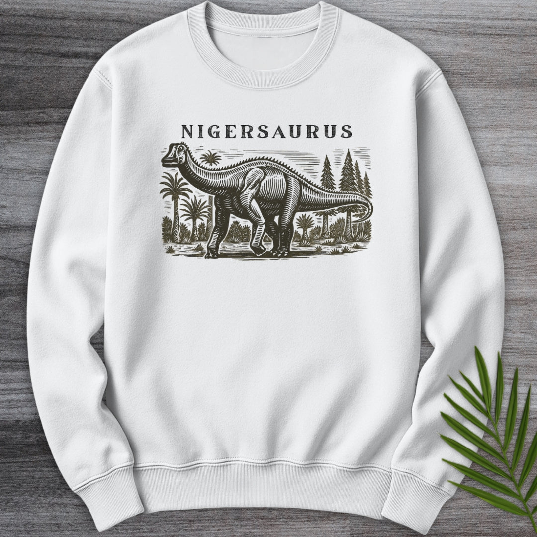 Linocut Nigersaurus Environment Crewneck