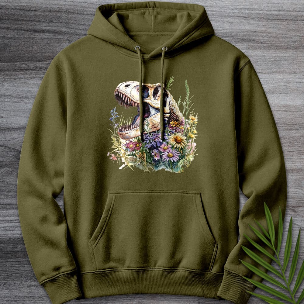 Hoodie M / Army Green Blossoming T.rex Fossil Premium Hoodie
