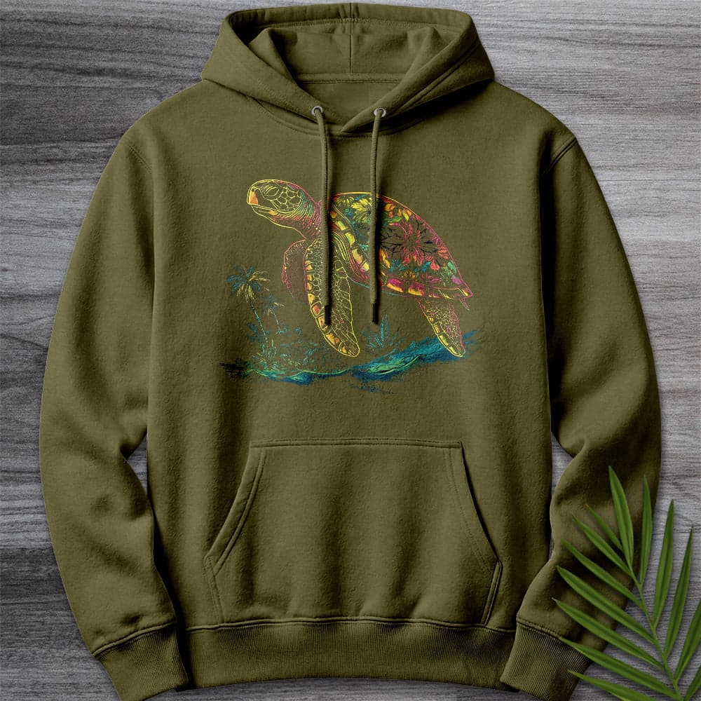 Hoodie M / Army Green Colorful Island Turtle Premium Hoodie
