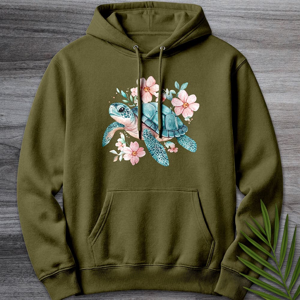 Hoodie M / Army Green Floral Reef Sea Turtle Premium Hoodie