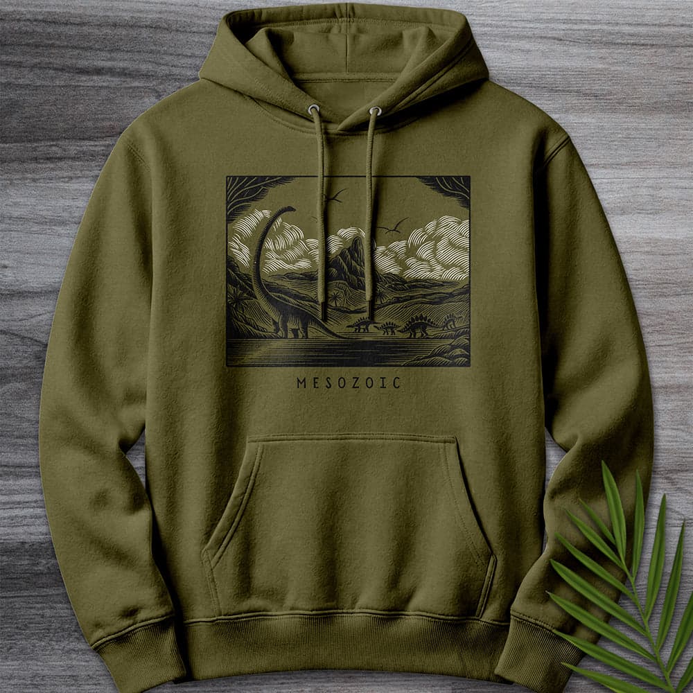 Hoodie M / Army Green Into the Mesozoic Linocut Premium Hoodie