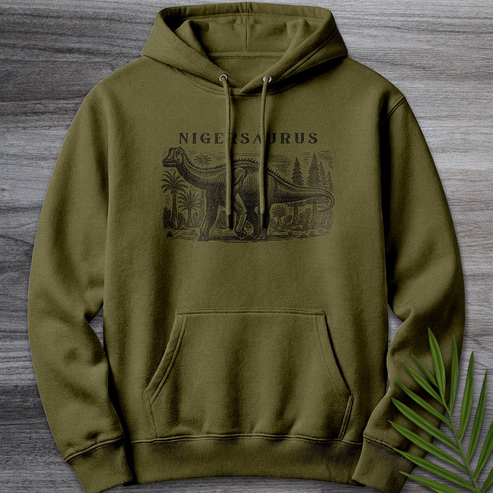 Hoodie M / Army Green Linocut Nigersaurus Environment Premium Hoodie