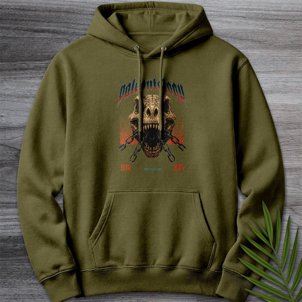 Hoodie M / Army Green Metal T-Rex Skull and Chains Premium Hoodie