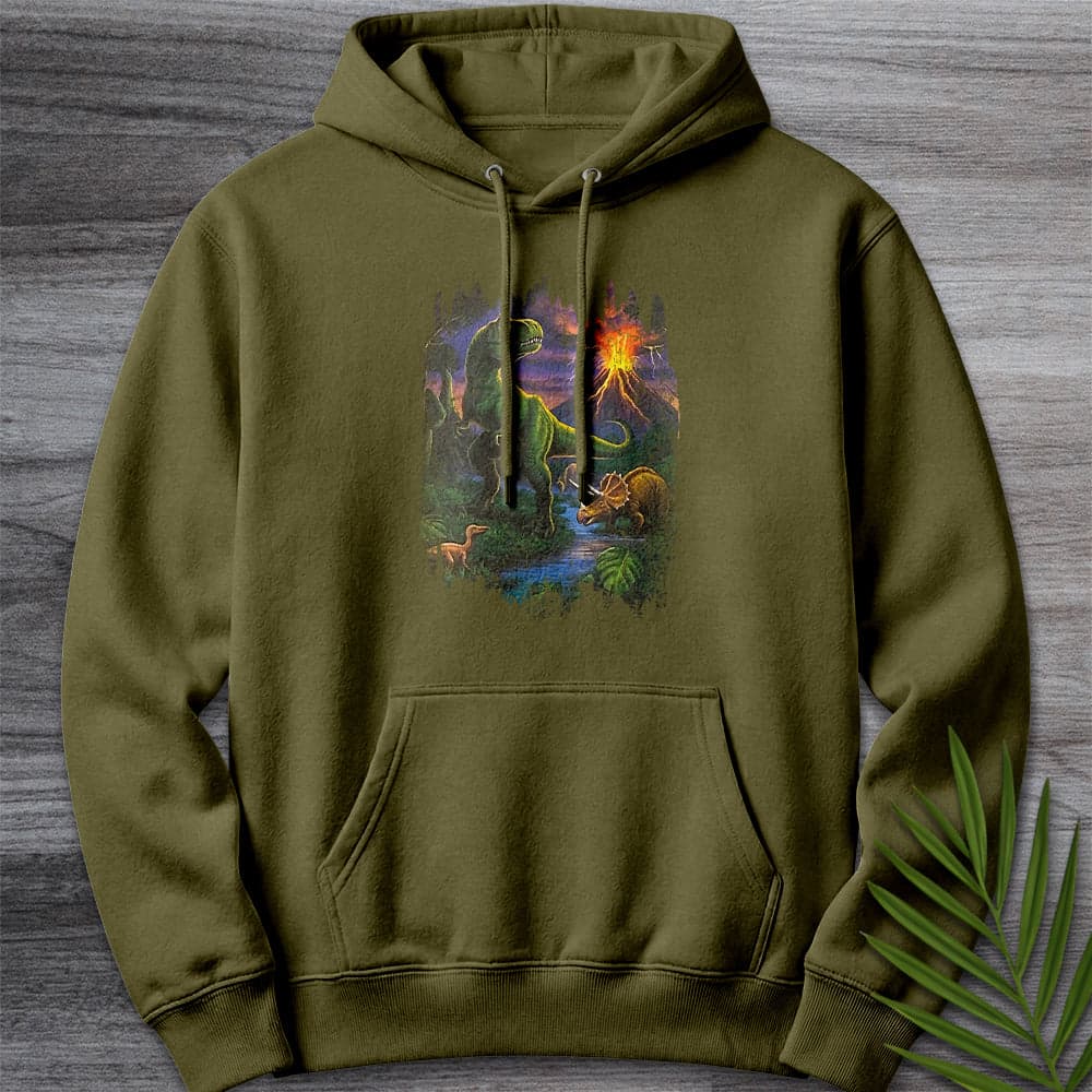Hoodie M / Army Green Nostalgic 90's Volcanic Dino Premium Hoodie
