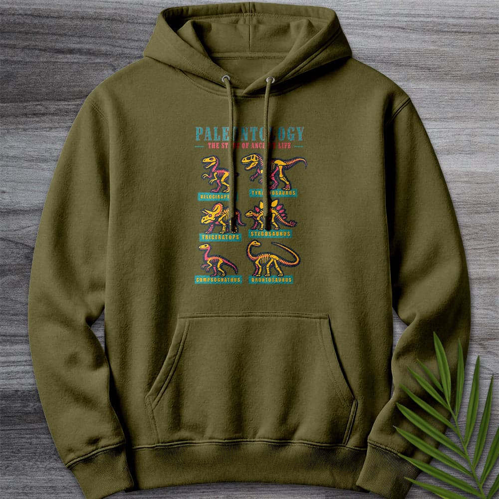 Hoodie M / Army Green Paleontology Vintage Fossil Names Premium Hoodie