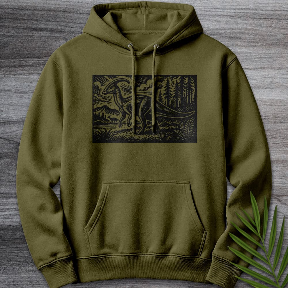 Hoodie M / Army Green Parasaurolophus Forest Wanderer Premium Hoodie