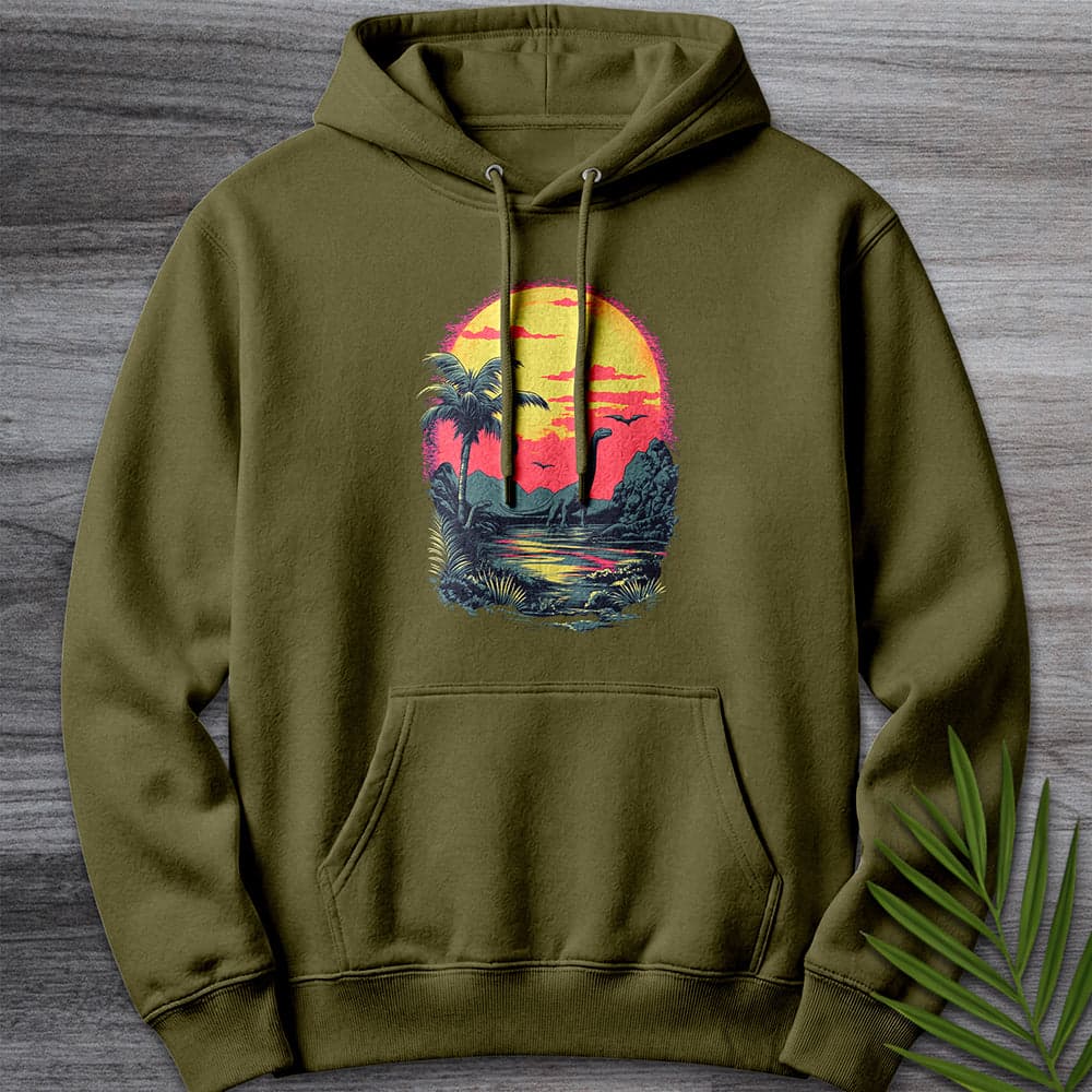 Hoodie M / Army Green Retro Sunset 1980's Brachiosaurus Premium Hoodie