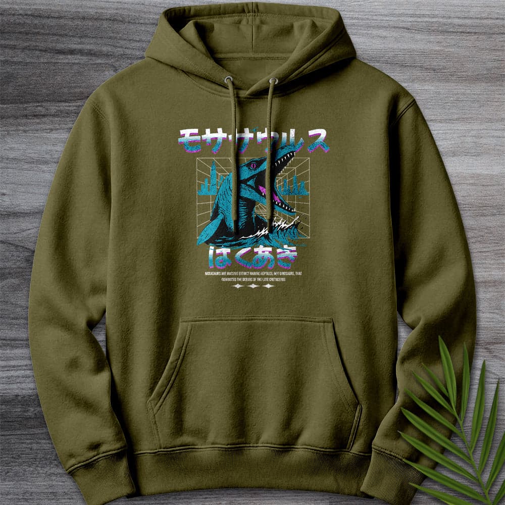 Hoodie M / Army Green Retro Wave 90' S Mosasaurus Premium Hoodie