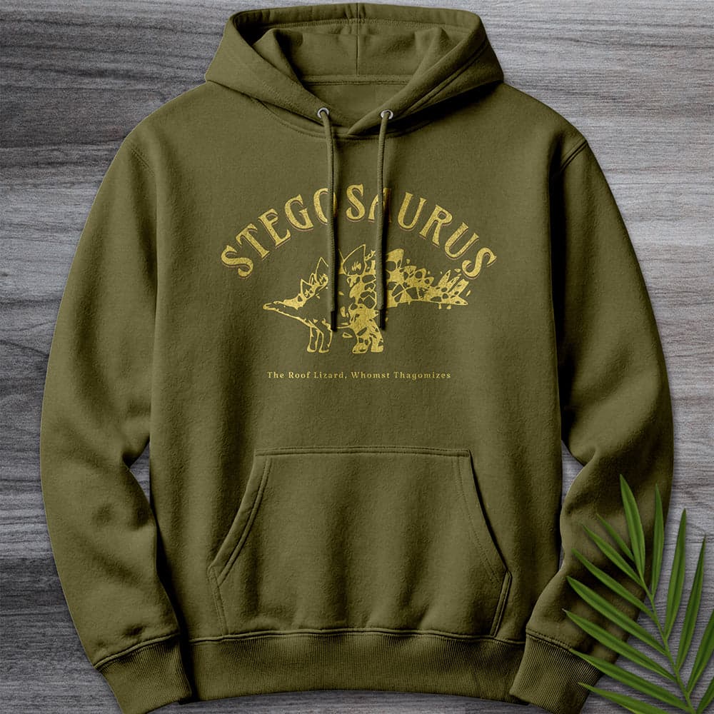 Hoodie M / Army Green Stegosaurus Whomst Thagomizes Premium Hoodie