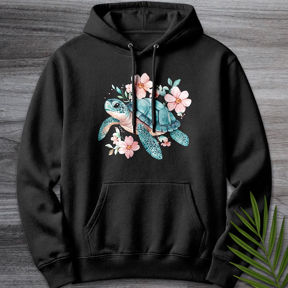 Hoodie XS / Black Floral Reef Sea Turtle Premium Hoodie