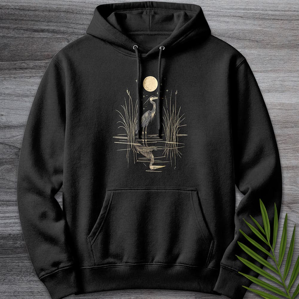 Hoodie XS / Black Moonlight Great Blue Heron Premium Hoodie