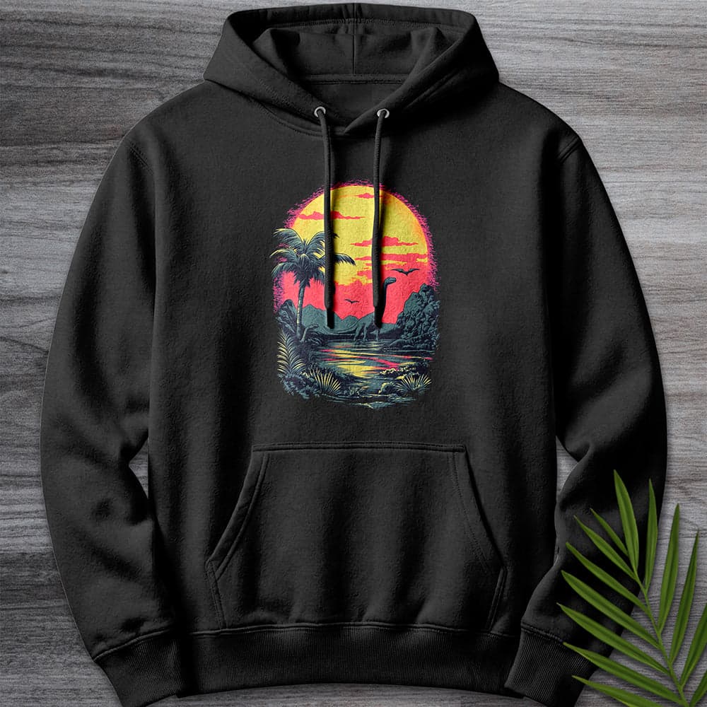Hoodie XS / Black Retro Sunset 1980's Brachiosaurus Premium Hoodie