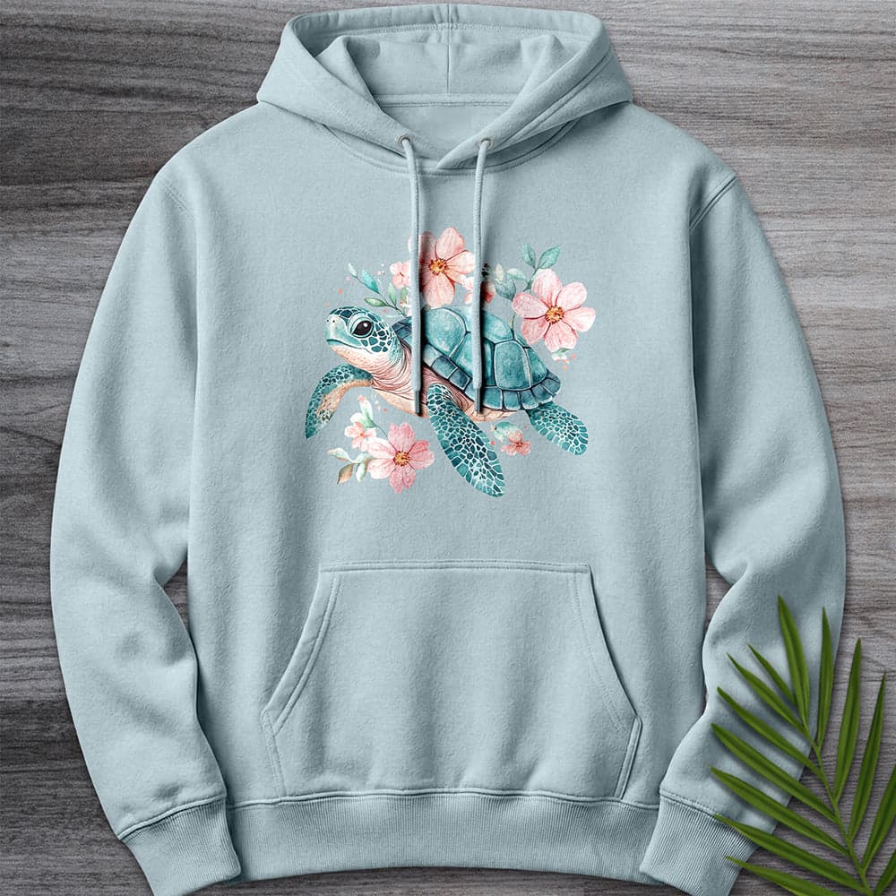 Hoodie XS / Blue Mist Floral Reef Sea Turtle Premium Hoodie
