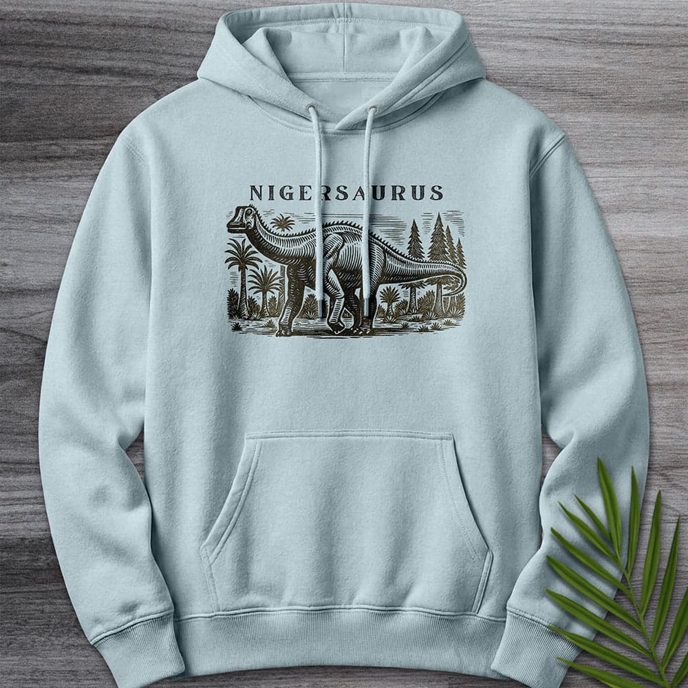 Hoodie XS / Blue Mist Linocut Nigersaurus Environment Premium Hoodie