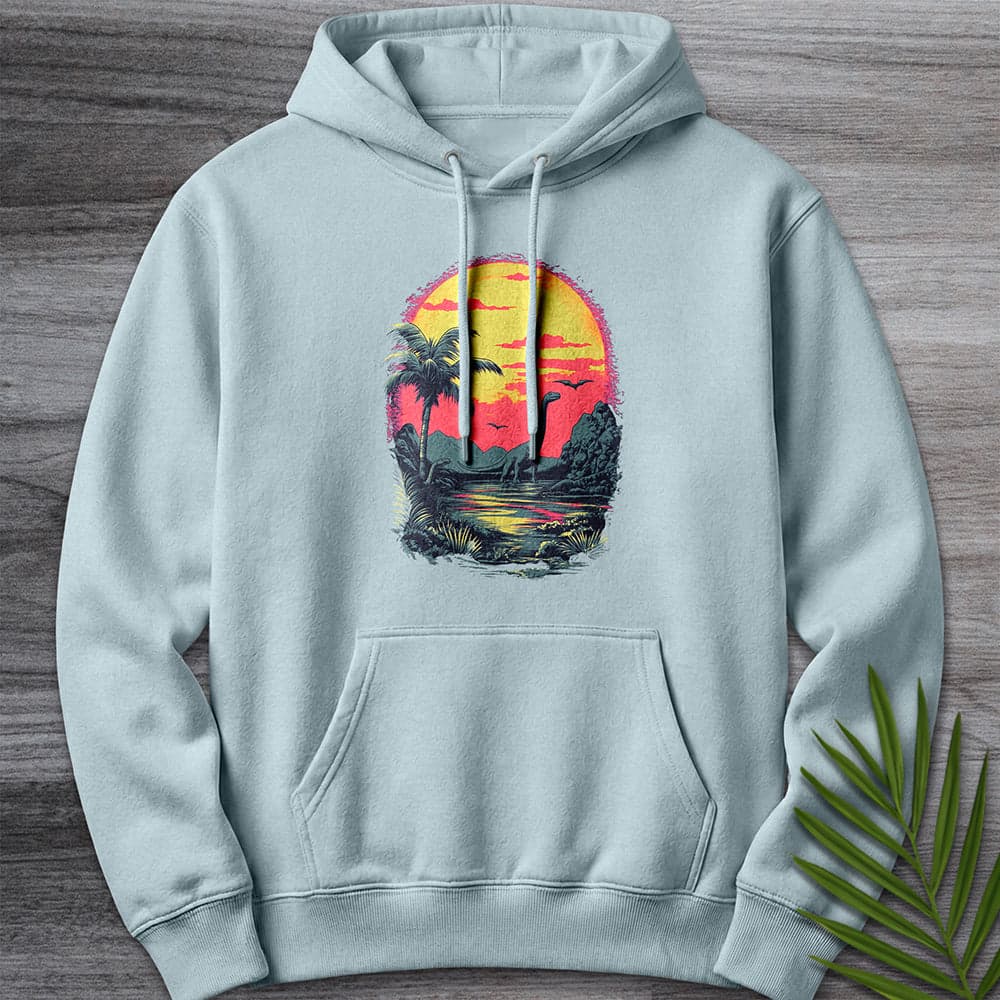 Hoodie XS / Blue Mist Retro Sunset 1980's Brachiosaurus Premium Hoodie