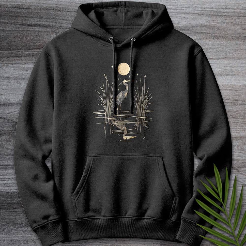 Hoodie XS / Charcoal Heather Moonlight Great Blue Heron Premium Hoodie