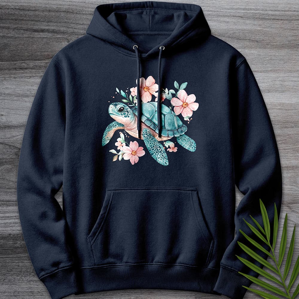 Hoodie XS / Navy Floral Reef Sea Turtle Premium Hoodie