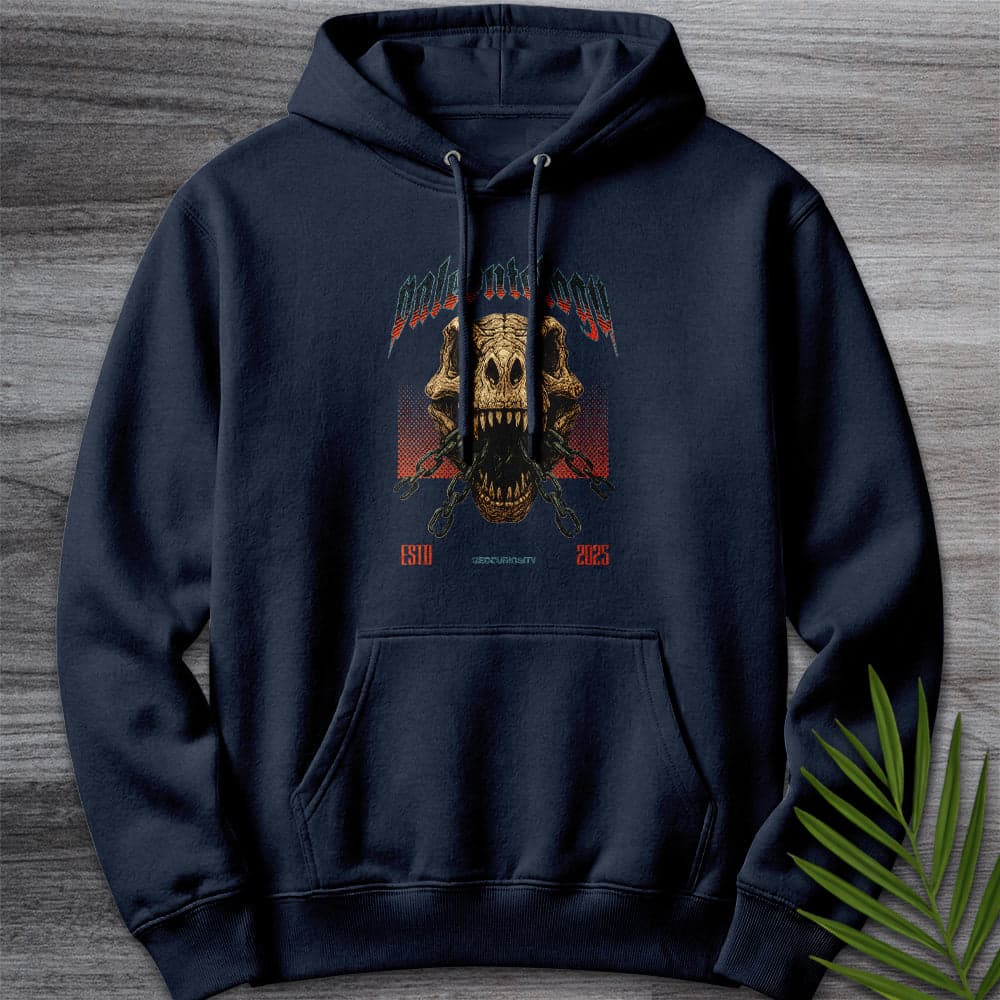 Hoodie XS / Navy Metal T-Rex Skull and Chains Premium Hoodie