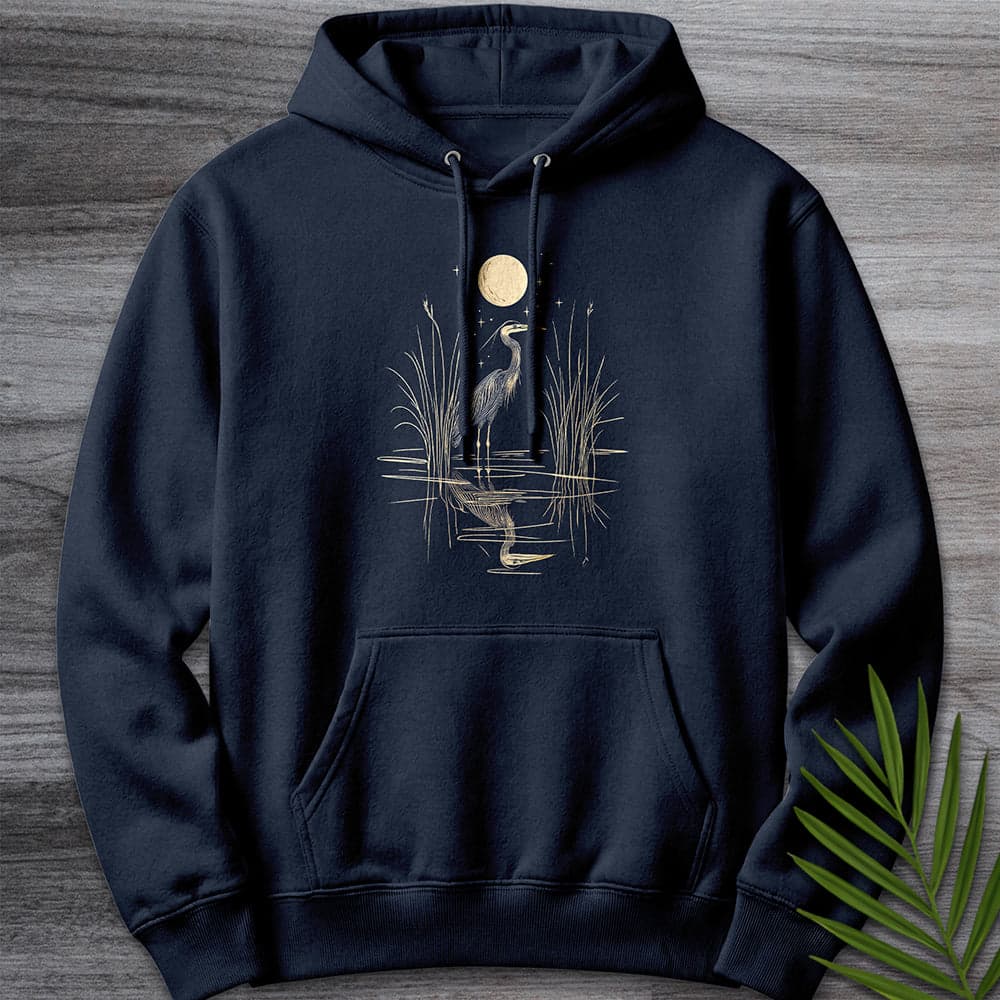 Hoodie XS / Navy Moonlight Great Blue Heron Premium Hoodie
