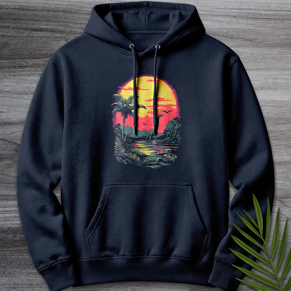 Hoodie XS / Navy Retro Sunset 1980's Brachiosaurus Premium Hoodie