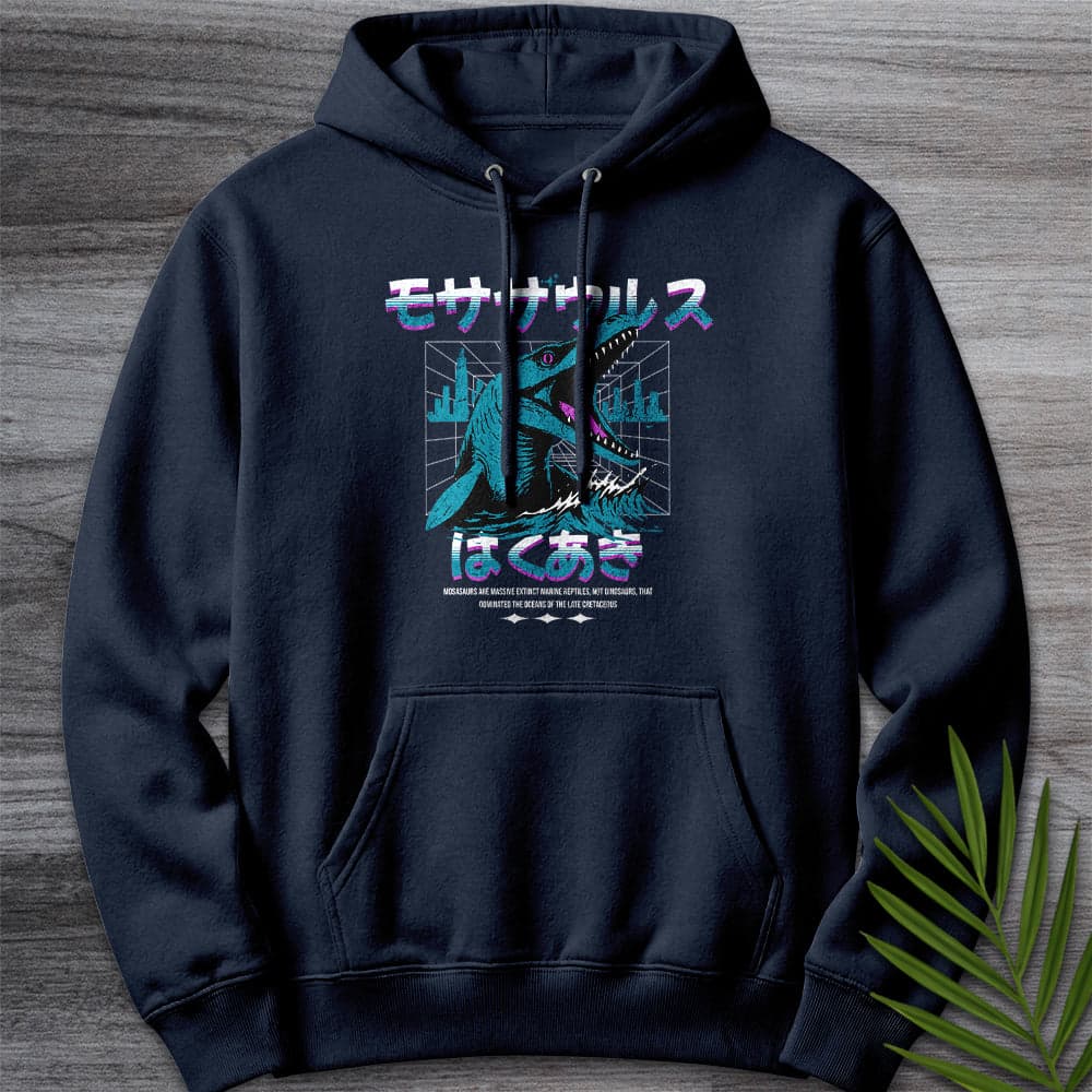 Hoodie XS / Navy Retro Wave 90' S Mosasaurus Premium Hoodie