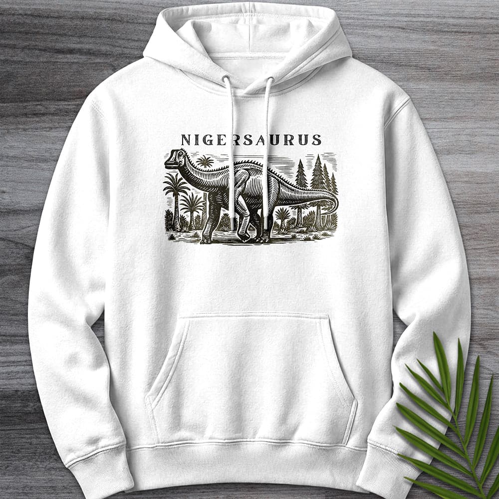 Hoodie XS / White Linocut Nigersaurus Environment Premium Hoodie