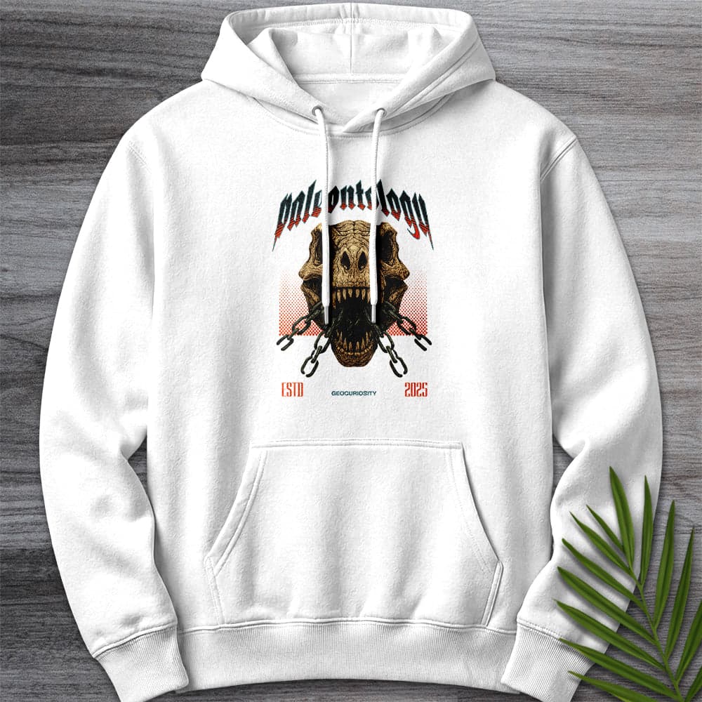 Hoodie XS / White Metal T-Rex Skull and Chains Premium Hoodie