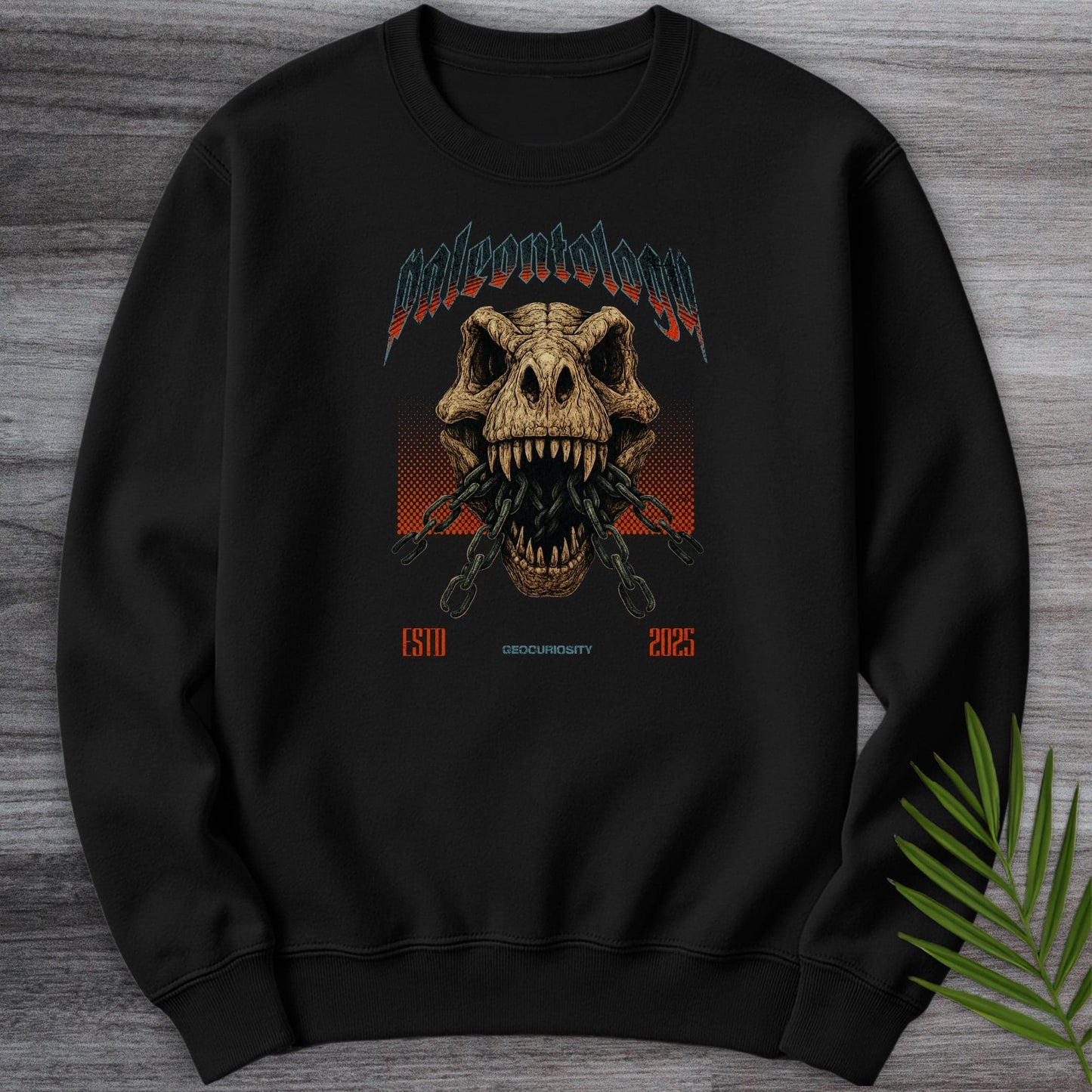 Sweatshirt Black / S Metal T-Rex Skull and Chains Crewneck