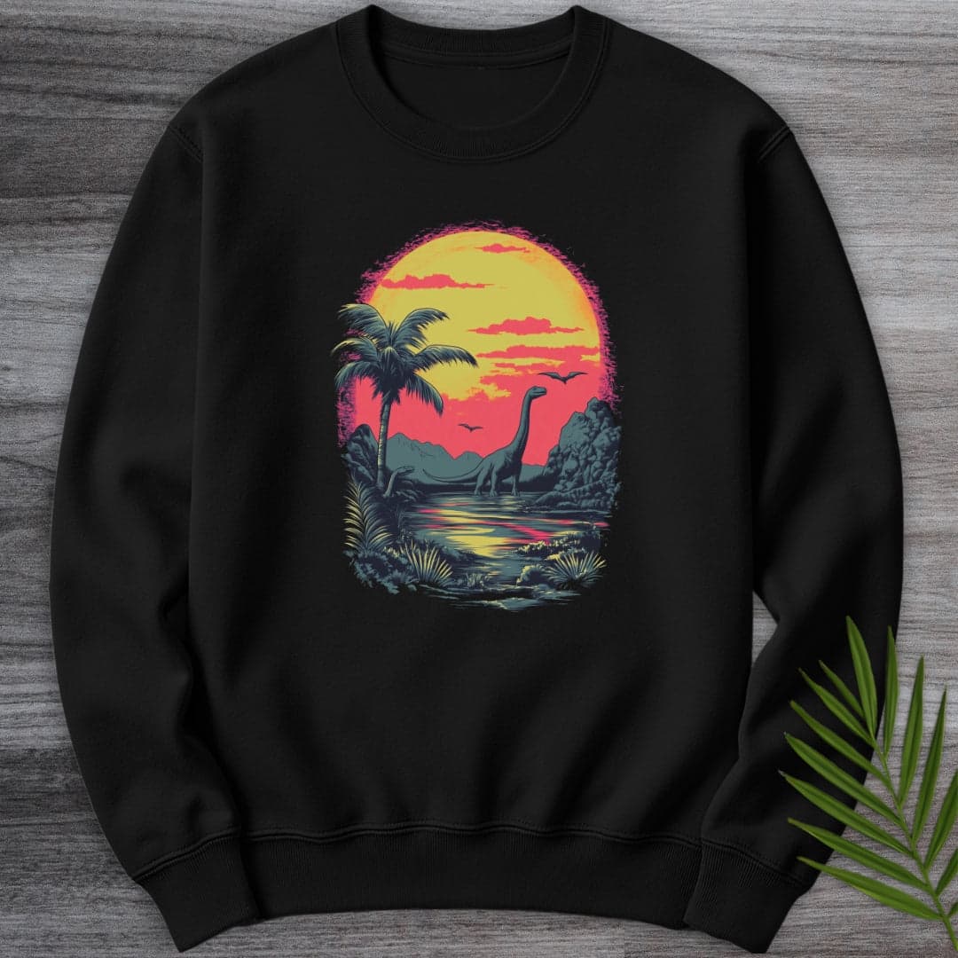 Sweatshirt Black / S Retro Sunset 1980's Brachiosaurus Crewneck