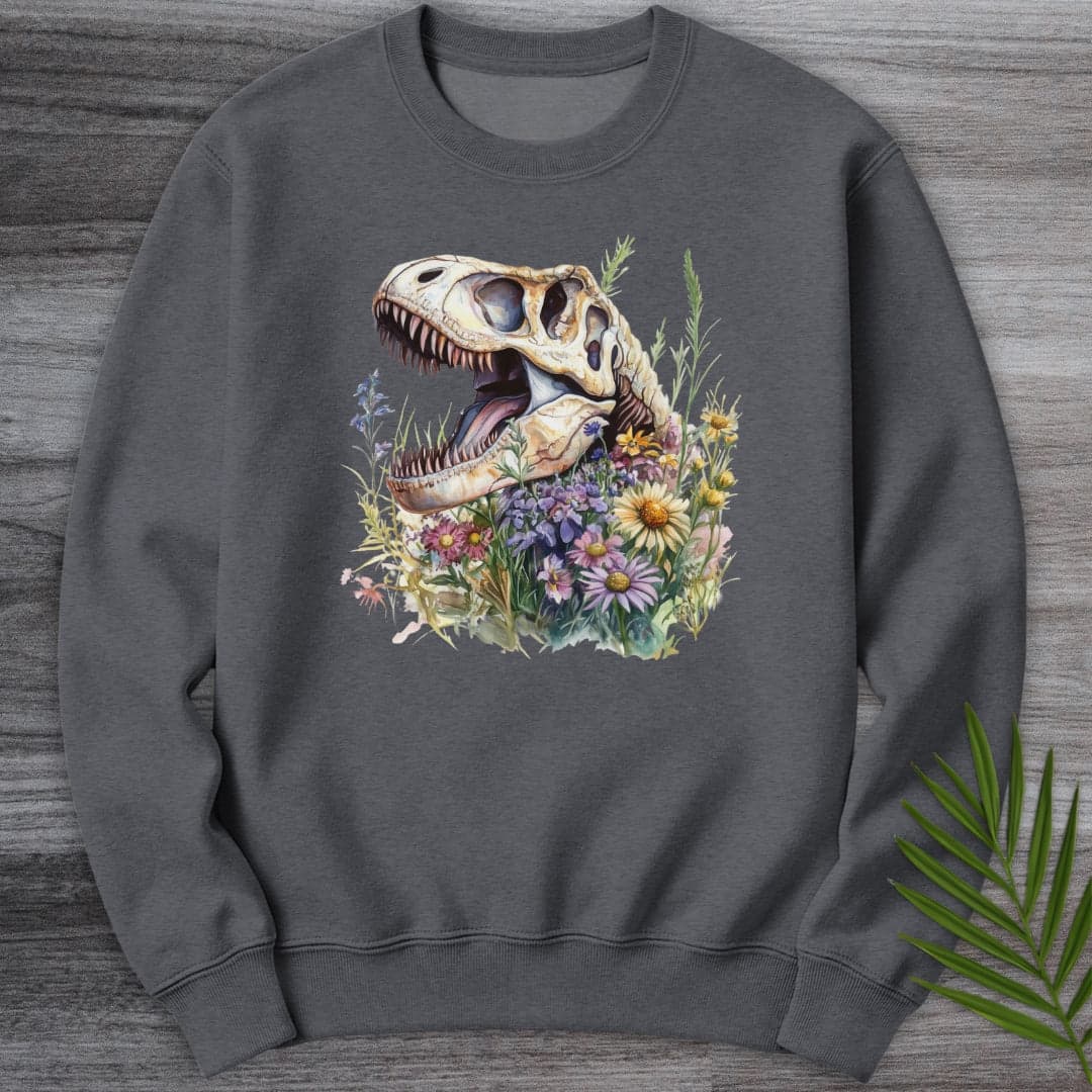 Sweatshirt Dark Heather / S Blossoming T.rex Fossil Crewneck