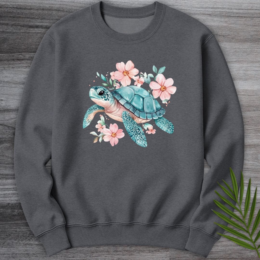 Sweatshirt Dark Heather / S Floral Reef Sea Turtle Crewneck