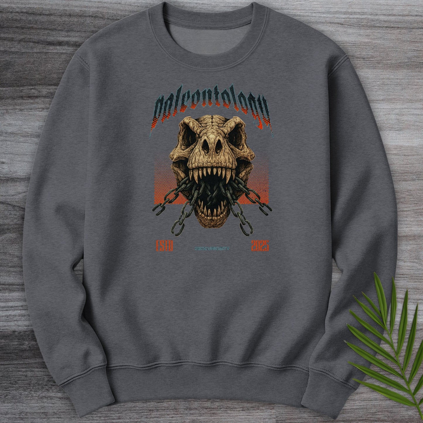 Sweatshirt Dark Heather / S Metal T-Rex Skull and Chains Crewneck