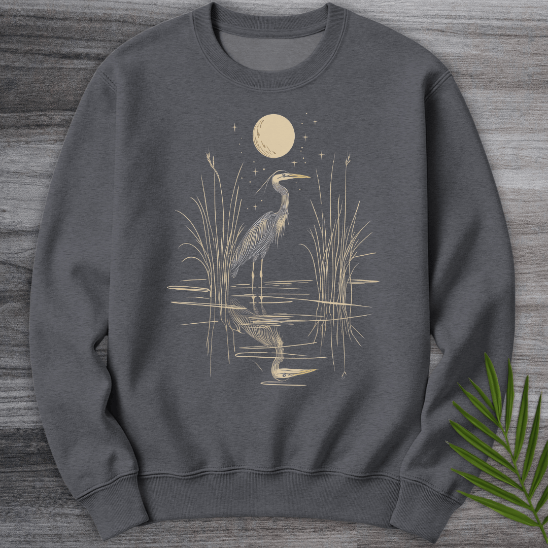 Sweatshirt Dark Heather / S Moonlight Great Blue Heron Crewneck