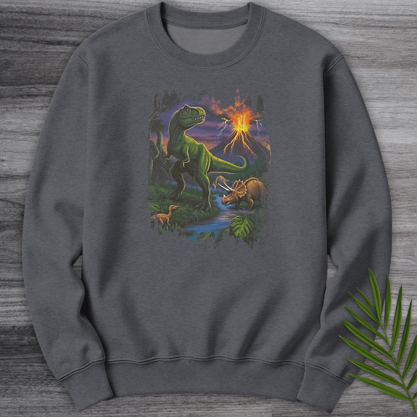 Sweatshirt Dark Heather / S Nostalgic 90' S Volcanic Dino Crewneck