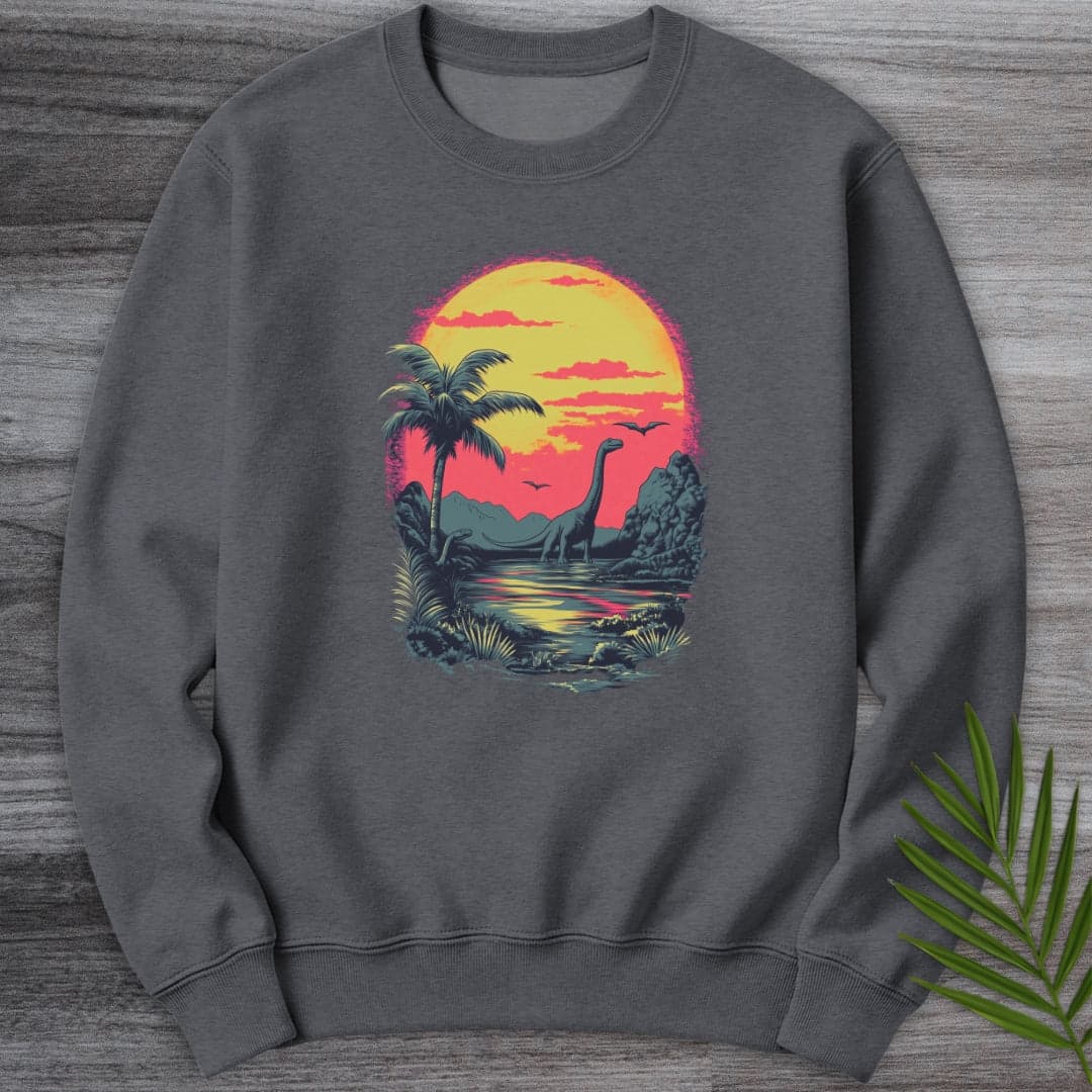Sweatshirt Dark Heather / S Retro Sunset 1980's Brachiosaurus Crewneck