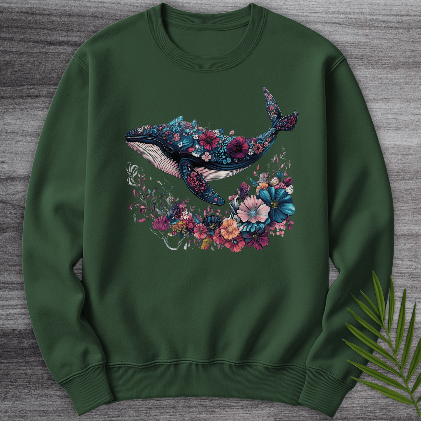 Sweatshirt Forest Green / S Blossom Marine Whale Crewneck