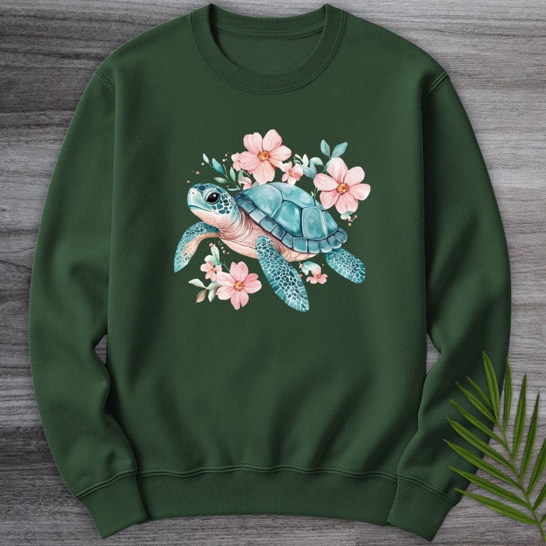 Sweatshirt Forest Green / S Floral Reef Sea Turtle Crewneck